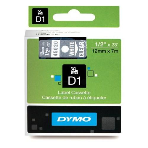 Dymo etikety bílá na průhledný (45020 / S0720600), 12mm, laminovaný